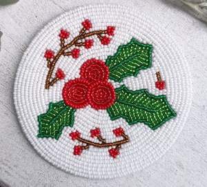 Juego de posavasos geométricos florales de cuentas de vidrio, redondos, color verde azulado y blanco, para mesa, hogar, cocina, comedor, barra de café, protección de muebles - Product Image 3