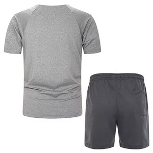 Ensemble T-shirt et short blancs à manches courtes et col rond pour homme, coupe ample, sportif, respirant, 100 % coton, imprimé motif, séchage rapide, tricoté - Product Image 2