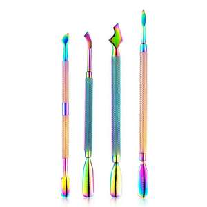 Kit professionnel de soins des pieds, outils pour les ongles en acier inoxydable, pousse-cuticules double extrémité effet caméléon arc-en-ciel ANAAIF - Product Image 3