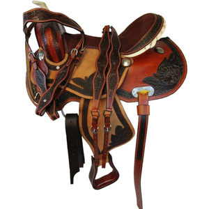 Ensemble de selle de cheval en cuir western de qualité supérieure |   Baril de ranch sculpté à la main avec motifs floraux |   Équipement d'équitation de course - Product Image 2