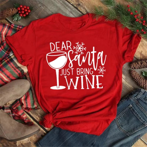 New Christmas Wine Glass Glitter Print T Shirt New Year Women <b>Tops</b> Cartoon Shirt Female Short Sleeve Crew Neck Black <b>Sequined</b> - Product Image 2