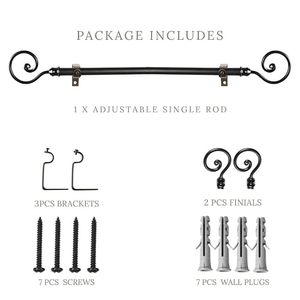 Classic <b>Black</b> Iron Curtain Pole with Curved Scroll Finial and <b>Bracket</b> Mount - Product Image 4
