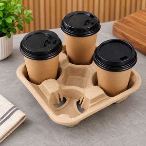 Kraft Paper Coffee Cup Carrier Disposable Takeout <b>Holder</b> for Hot <b>Drinks</b> Two Size Options Eco-Friendly Design - Product Image 5