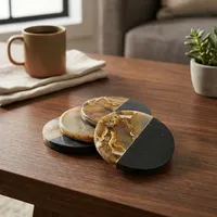 Ensemble de sous-verres artisanaux en pierre noire et agate naturelle, sous-verres décoratifs ronds pour table, maison, hôtel, restaurant, bar