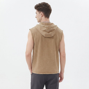 Camiseta sin mangas con capucha para hombre, con cremallera, cuello en V, ecológica, transpirable, de poliéster/algodón, para gimnasio, fitness, entrenamiento muscular. - Product Image 2