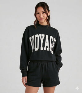 Ensemble de shorts à col montant pour femmes, tenue d'hiver en deux pièces, confortable, doux, chaud, élégant, pour tous les jours - Product Image 1