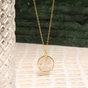 Élégant pendentif cercle en quartz rutilé doré vintage avec chaîne délicate en argent 925 pour fiançailles - Product Image 3