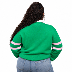 Cárdigan de punto amarillo para mujer con rayas azules, cuello en V, botones frontales, estilo oversize, casual, a la moda, venta al por mayor, etiqueta privada personalizada - Product Image 3