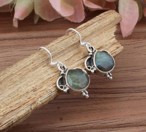 Boucles d'oreilles en labradorite naturelle, argent sterling 925 plaqué or, pierres précieuses, boucles d'oreilles pendantes, femmes, mariage, luxe, vente en gros, fabrication artisanale - Product Image 1