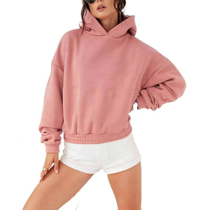 Sudadera corta con capucha para mujer, rosa, con logo personalizado, estilo urbano, de forro polar, al por mayor - Product Image 4