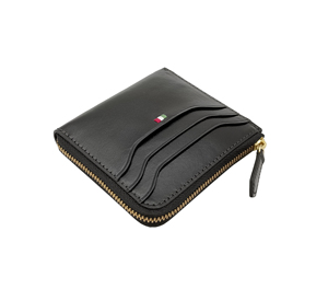 Castello Italian Vegetable Tanned Leather Minimalist Unisex L-Shape YKK Zipper Short Black/Brown Card <b>Wallet</b> Flag Embroidery - Product Image 3