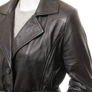 Gabardina Transpirable para Mujer, Cuello Camisero, Manga Larga, Cintura Ajustada con Cordones, Corte Entallado, Casual, de Cuero, con Cierre de Cinturón para Invierno - Product Image 5