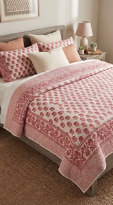 Colcha Kantha Rosa Tradicional con Estampado Floral Hecho a Mano, 100% Algodón, Estilo Boho, Reversible, para Todas las Estaciones - Product Image 2