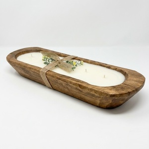 Bougie en cire de soja parfumée, faite à la main, dans un bol en bois sculpté à la main à 3 mèches, pour maison de style campagnard, marque privée - Product Image 3