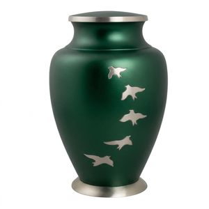 Urna Funeraria de Aluminio para Adultos con Grabado de Pájaros en Plumas, Acabado en Plata y Azul Turquesa, Urna de Metal Resistente para Cenizas - Product Image 4