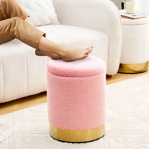 Pouf Contenitore Moderno in Velluto Teddy, Poggiapiedi Multiuso con Base in Metallo, Sgabello da Toeletta per Hotel - Product Image 3