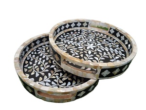 Sultana Grace Handmade Mother of Pearl and Bone Inlay Tray Personalized Luxury Serving Tray Elegant Dining and Kitchen Display - Product Image 4