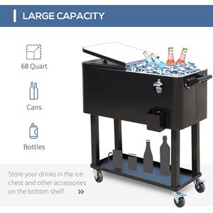 Carrello Refrigerante Nero da 80 QT con Ruote, Contenitore per Bevande da Esterno, Carrello per Campeggio e Feste con Vano Ghiaccio - Product Image 4