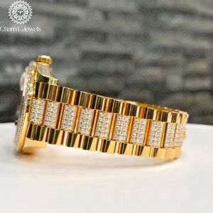 Charm Jewels Luxury Yellow Gold Round Analog Quartz <b>Watch</b> 40mm Sapphire Crystal Folding Clasp Men - Product Image 4