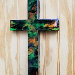 Panneau mural en bois rustique avec croix en résine pour la prière religieuse et la décoration - Product Image 2