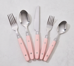 Ensemble de couverts en acier inoxydable avec manche rose, design minimaliste, pour le camping, la maison et les événements - Product Image 1