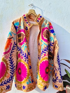 Handmade Pink Suzani Velvet <b>Gothic</b> Women's Floral Embroidered Hooded Reversible Down Coat 85% Filled Boutique Wholesale OEM ODM - Product Image 6