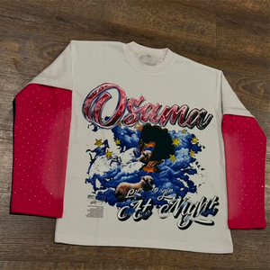 Camiseta de hombre de alta calidad, doble capa, con pedrería, cuello redondo, corte regular, 100% algodón terry, con estampado gráfico personalizado. - Product Image 3