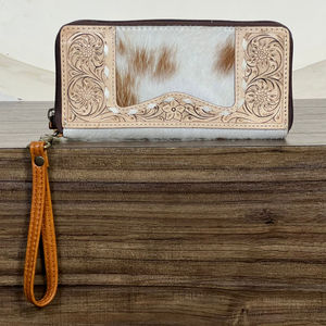Cartera de Cuero Genuino de Vaca, Estilo Clutch, con Diseño Floral Grabado a Mano, Monedero de Muñeca Estilo Western, Organizador de Monedas, Tarjetas y Teléfono Hecho a Mano - Product Image 3
