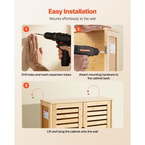 Armadietto da Bagno a Parete con Ripiani Regolabili, 2 Ante, Organizzatore per Medicinali, Montaggio a Muro - Product Image 6