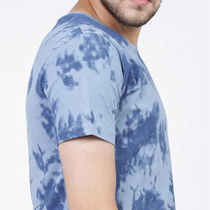 <b>Men's</b> <b>Tie</b>-Dye Short Sleeve T-Shirt O-Neck Regular Fit Cotton Jersey Casual Style <b>Blue</b> Patterned Top - Product Image 4