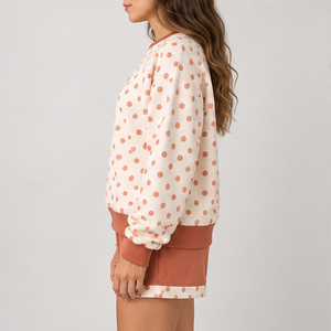 Women's Cream Inverse Polka Crew Neck 2-Piece <b>Shorts</b> <b>Set</b> Custom Casual Sportswear - Product Image 4