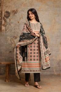Conjunto de traje recto de algodón premium de 60×60 para mujer con kurta estampada, pantalones a juego y dupatta para la colección de ropa étnica informal. - Product Image 2