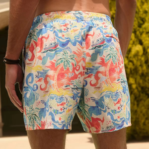Pantalones cortos con estampado tropical para hombre, con cordón en la cintura, secado rápido, ropa de baño informal, pantalones cortos de playa 100% poliéster - Product Image 4