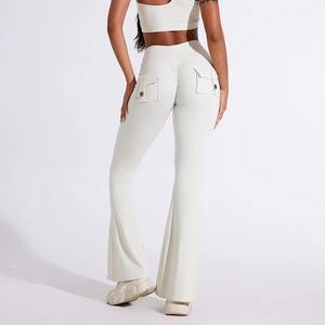 Leggings de Yoga de Cintura Alta para Mujer, Personalizados al por Mayor, Spandex/Poliéster, Sólidos, de Secado Rápido, Transpirables, Corte Acampanado, ODM - Product Image 5