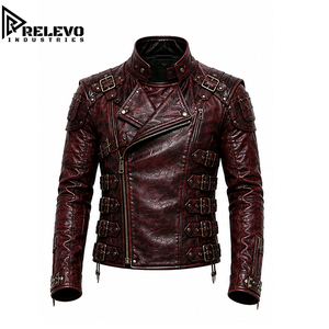 Blouson de moto en cuir rouge foncé haut de gamme pour homme, personnalisé, hiver, style rock, fermeture éclair frontale, écologique, ajustable, haute qualité - Product Image 1