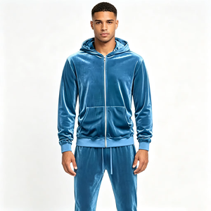 Conjuntos de chándal de terciopelo para hombre, a la moda, para otoño, con cremallera, para correr - Product Image 3