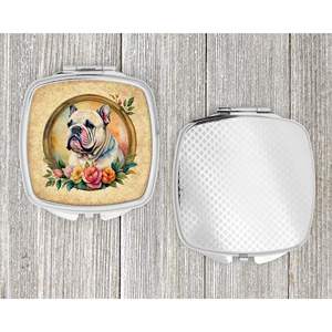 Espejo de maquillaje de viaje con flores de Bulldog inglés compacto para mujer, bolsillo de mano plegable, regalo decorativo para niñas - Product Image 4
