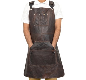 Tablier en cuir avec bretelles croisées au dos et doubles poches pour uniforme de personnel de service de restaurant et de bar - Product Image 2