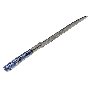 Couteau en acier Damas, lame à pointe tombante, manche marbré bleu, couteaux de chasse, couteau OEM personnalisé à vendre à un prix raisonnable - Product Image 3