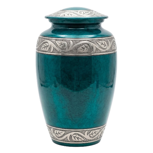 Urnes funéraires en aluminium pour adultes avec bande gravée, finition argentée et rose grecque, pour cendres humaines. - Product Image 5
