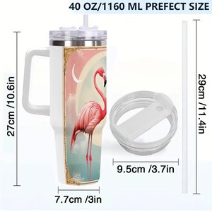 40Oz Stainless Steel Tumbler With Handle Flamingo Design Travel <b>Mug</b> - Product Image 4