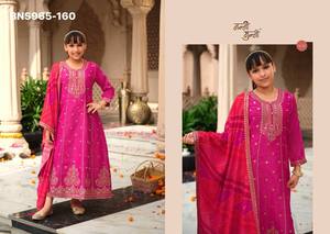 Conjunto de Kurti Largo Redondo para Niños de Alta Calidad con Bordado y Dupatta Estampada y Bordada, para Uso Ocasional, Proveedor Indio - Product Image 4