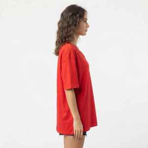 <b>Women's</b> Red <b>V</b>-<b>Neck</b> Short Sleeve <b>T</b>-<b>Shirt</b> Loose Fit 100% Cotton Casual Jersey Print Logo Top Spring Summer - Product Image 4