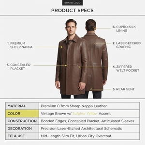 Manteau en cuir de mouton Nappa pour homme, marron vintage, coupe ajustée, étiquette personnalisée OEM - Product Image 5