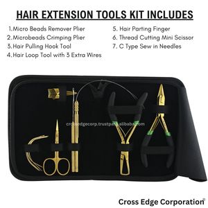 El mejor kit de herramientas de extensión de cabello de color dorado con gancho de bucle, alicates de eliminación de cuentas de extensión de cabello, hilos, agujas y tijeras en forma de C - Product Image 2