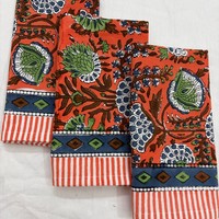 Serviettes en coton 100% naturel, faites à la main, imprimées au bloc, écologiques, durables, vintage, carrées 16x16 pouces, jetables, lavables en machine