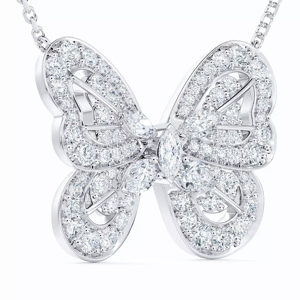 Collier pendentif papillon pour femme en argent 925 plaqué rhodium avec diamant taille marquise, bijou de luxe pour soirée, chaîne maille gourmette - Product Image 3