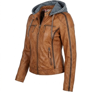 Chaqueta con Capucha de Cuero Genuino Marrón para Hombre, Invierno, Casual, Cierre Completo, Transpirable, Teñido Liso, Personalizable, OEM, Venta al Por Mayor - Product Image 5