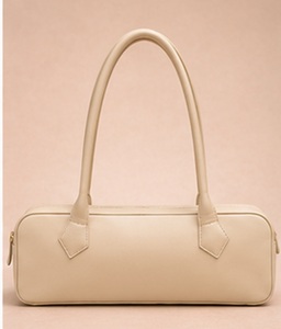 Premium <b>Cream</b> Genuine Leather Vintage <b>Handbag</b> Women Minimalist Structured Shoulder Tote ZIP Closure Polyester Lining Elegant - Product Image 1