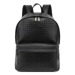 Minimalist Black Microfiber <b>Laptop</b> <b>Backpack</b> With Diamond Lattice Pattern Zipper Closure Unisex Softback 20-39L Water Resistant - Product Image 4
